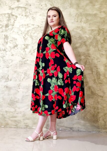 Rochie de vara cu flori rosii