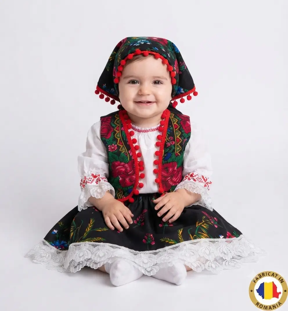 Ie pentru bebelusi costum tradițional negru Ie traditionala pentru bebelusi neagra - imagine 1